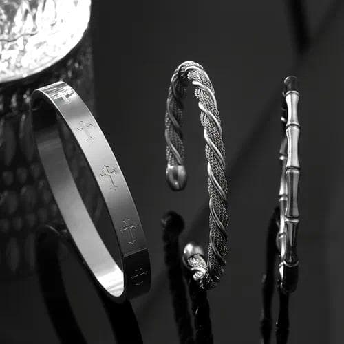 Brazalete unisexo con diseño de giro — Juego de tres piezas de acero