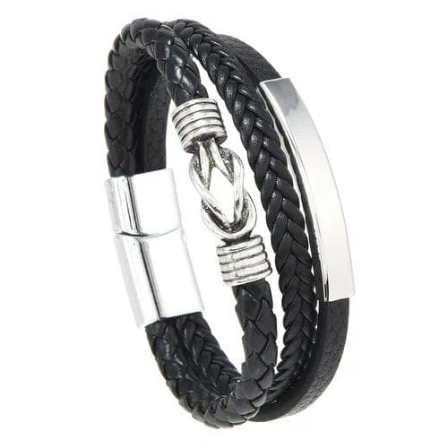 Pulsera elegante de cuero sintético con diseño geométrico — Negro