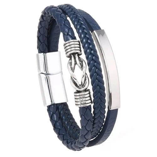 Pulsera elegante de cuero sintético con diseño entrelazado— Azul Marino