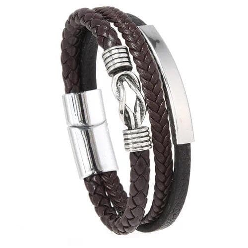 Pulsera elegante de cuero sintético con diseño entrelazado— Café