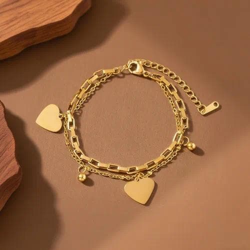 Pulsera de Cadena Doble Corazón - Oro