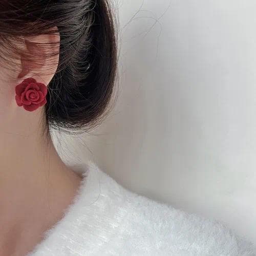 Aretes en Aleación con Patrón de Rosa — Pendientes de Flor de Rosa Flocada