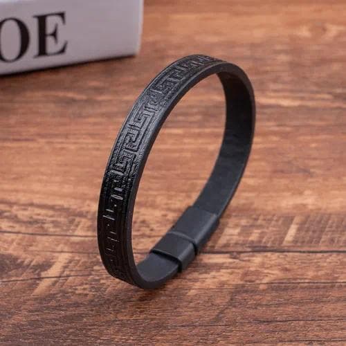Pulsera de cuero sintético con diseño geométrico — Negro