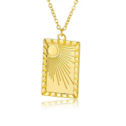 Collar colgante rectangular chapado en oro 18K y recubrimiento resistente al agua y desastre