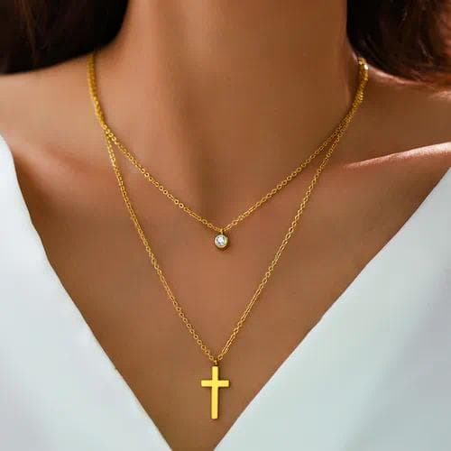 Collar elegante doble cruz y borla