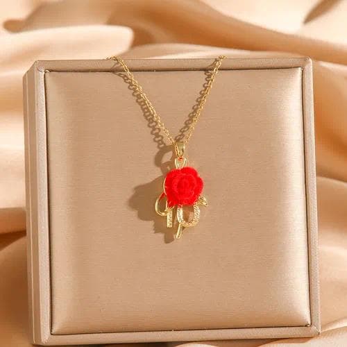 Collar en Acero Titanio - Rosas Rojas Brillantes