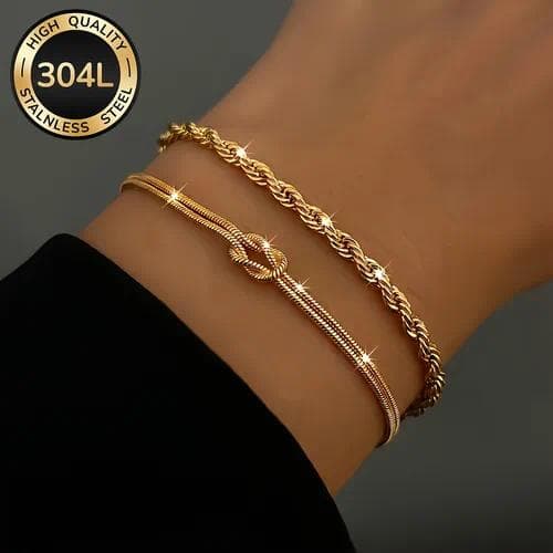 Pulsera con cadena de eslabones cubanos — Oro - Juego de 2 Piezas