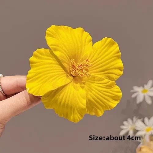 Horquilla con patrón de flores en color amarillo — Pasadores de Hibiscus rosa-sinensis